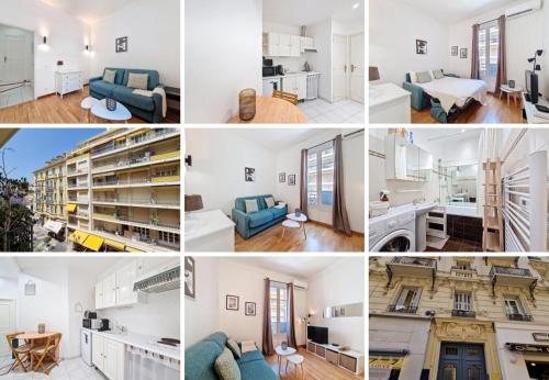 un collage de photos d'une chambre dans l'établissement Nestor&Jeeves - AZUR STUDIO - Near Promenade des Anglais, à Nice