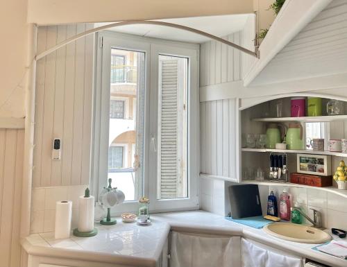 une cuisine avec un évier et une fenêtre dans l'établissement Panter Properties-24, à Cannes