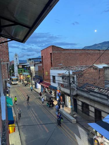 an overhead view of a street in a city at Casa del parque in Bello