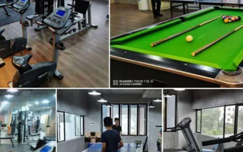 a collage of photos of a office with a pool table at YUYU B2 Honeymoon WiFi Genting highland in Genting Highlands