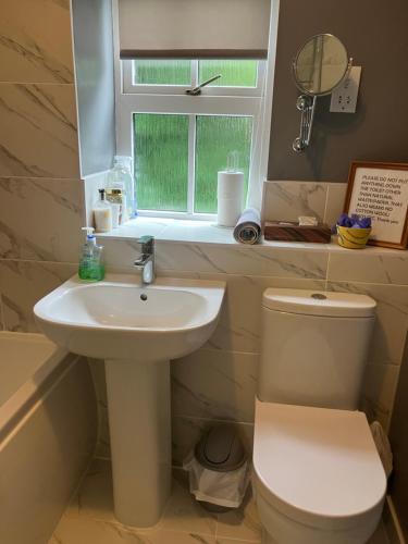 Buckinghamshireにある18 Wixon Pathの洗面台、トイレ、窓のあるバスルーム