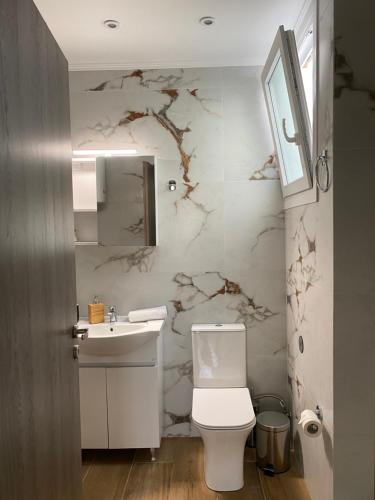 a bathroom with a toilet and a sink at Alexas Apartment in Myrina