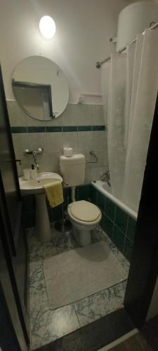 a bathroom with a toilet and a sink and a mirror at PIAR in Subotica