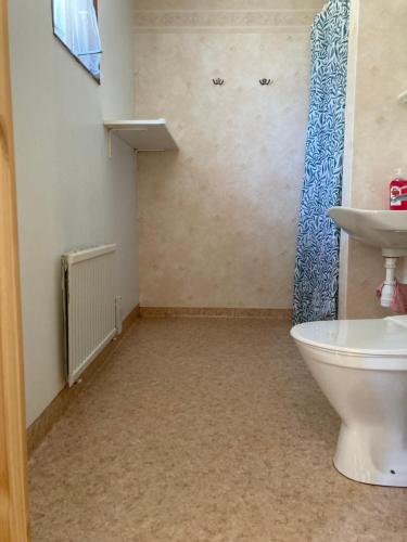 a bathroom with a toilet and a sink at Röksvamp 1 in Västra Stensjö