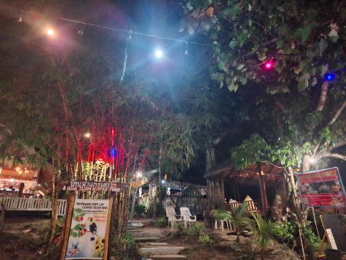 a garden at night with lights and trees at Baan Suan Kayoo 2 Buffalo Bay Aow Khao Kwai in Ko Phayam