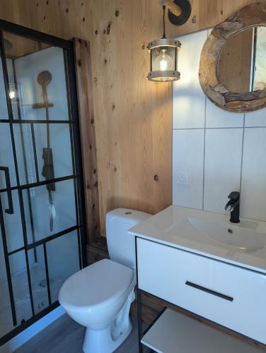 a bathroom with a toilet and a sink at Un rêve qui devient réalité in Zilling