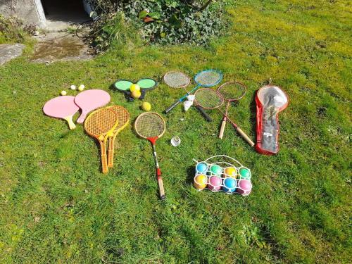 a group of tennis rackets sitting on the grass at Authenticity Preserved in Brionne