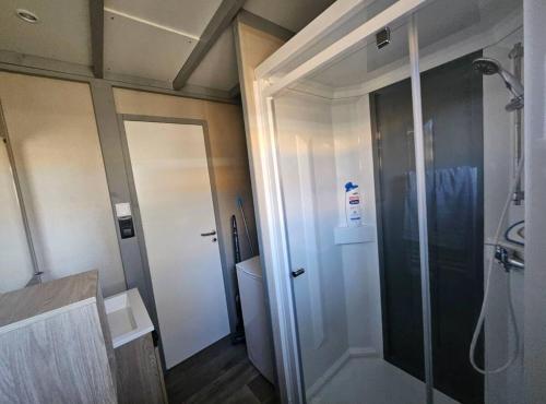 a bathroom with a shower and a toilet at Bassin d'Arcachon - Chalet VIP 5 personnes in La Teste-de-Buch