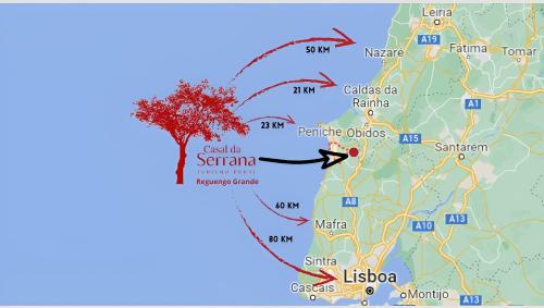 a map of santa cruz with a red tree at Casal da Serrana in Óbidos