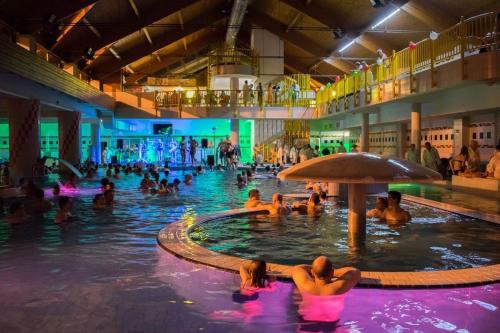 a group of people in a swimming pool at Delfin Apartman Zalakaros in Zalakaros