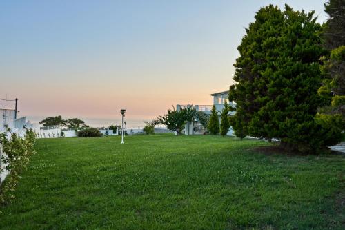 a field of grass with a house and a tree at Grand Villa Maronia in Platanitis Rodopis