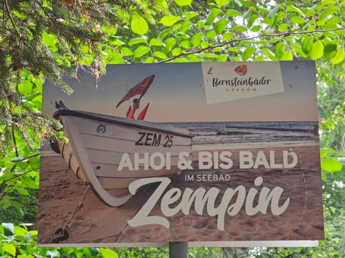 a sign for an aloft and bbq jamernaut at Ostsee-Urlaub-Zempin direkt am Küstenwald, nur wenige Minuten zum Strand, optimal für Paare mit 1 Hund bis 45 cm Schulterhöhe in Zempin