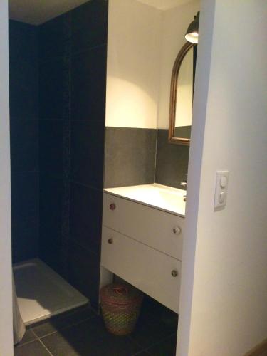 une salle de bain avec un lavabo et un miroir dans l'établissement Chambres de charme, à Lège-Cap-Ferret