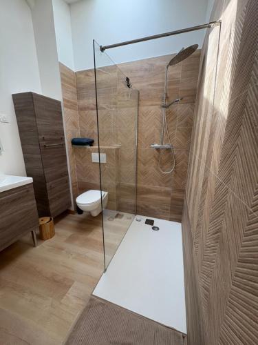 une salle de bain avec douche et toilettes dans l'établissement Belle maison centre ville La Rochelle, à La Rochelle