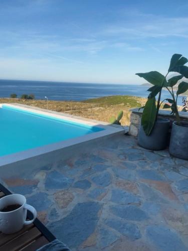 a pool with a view of the ocean at Terracotta Villa in Himare