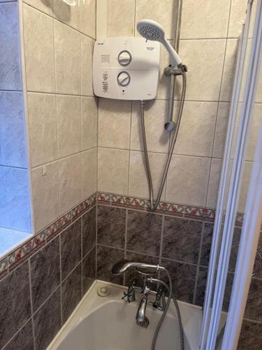 a shower in a bathroom with a sink at Ríocht Fódla in Glenflesk