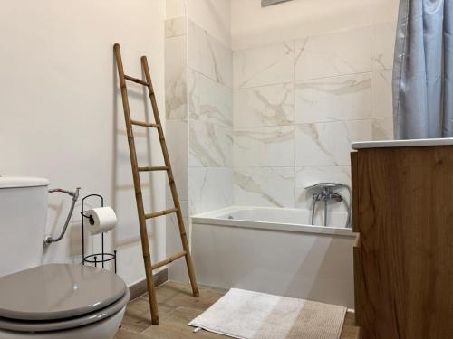 - une salle de bains avec une échelle à côté de toilettes et d'une baignoire dans l'établissement Studio moderne avec veranda - Cannes centre, à Cannes