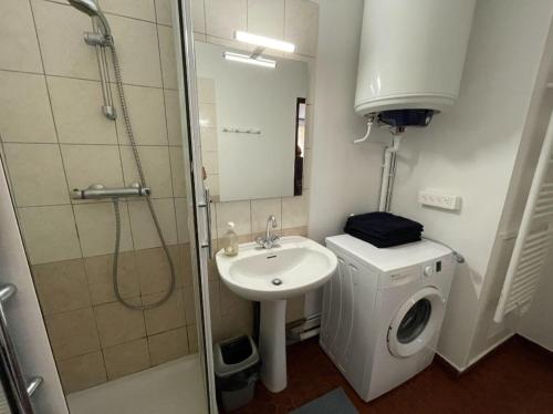une salle de bain avec toilettes, lavabo et douche dans l'établissement EMPLACEMENT EXCEPTIONNEL,FRONT DE MER, Appt 4 couchages, RDC, Allée des Arts, au Barcarès