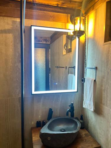 a bathroom with a large sink and a mirror at Getahovit Resort in Ijevan