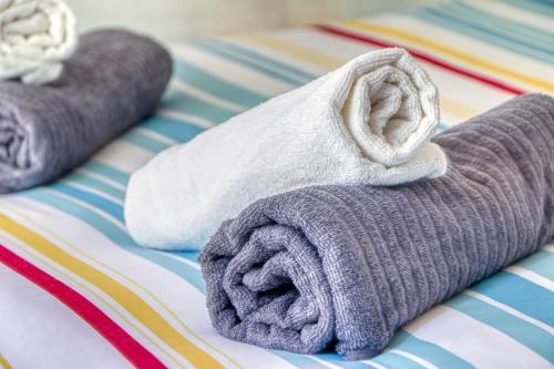 - 2 serviettes assises au-dessus d'un lit dans l'établissement Le Garenne au coeur de Vannes, à Vannes