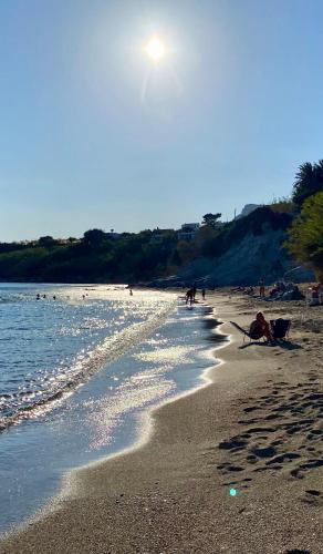 a group of people on a beach near the water at Meltemi in Ferma