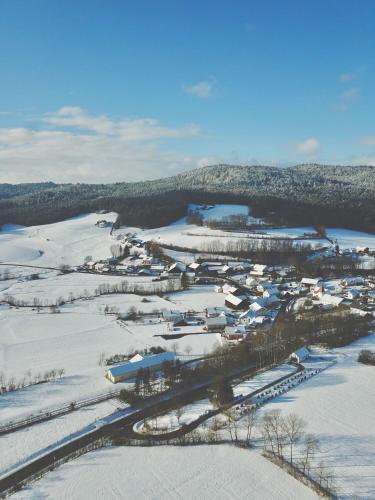 an aerial view of a small town in the snow at Bayerwaldhaus - Tradition trifft Moderne in Waffenbrunn