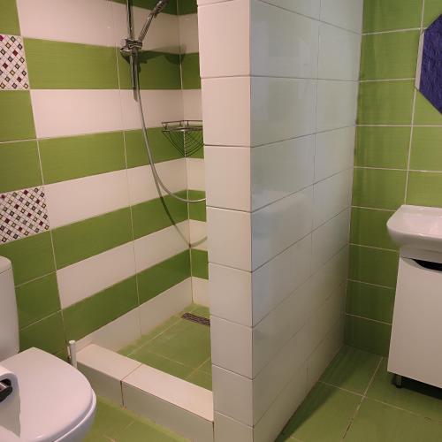 a bathroom with a shower and a toilet at Svitiaz Griada in Szack