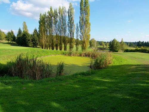 a green field with trees and a golf course at Very nice cottage with studio on a domain with heated pool in Roussines