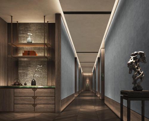 a corridor with a long hallway at Suzhou Marriott Hotel in Suzhou