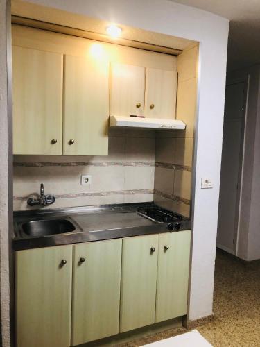 a kitchen with a sink and a counter top at Apartamentos Las Palmeras, Benicàssim in Madrid