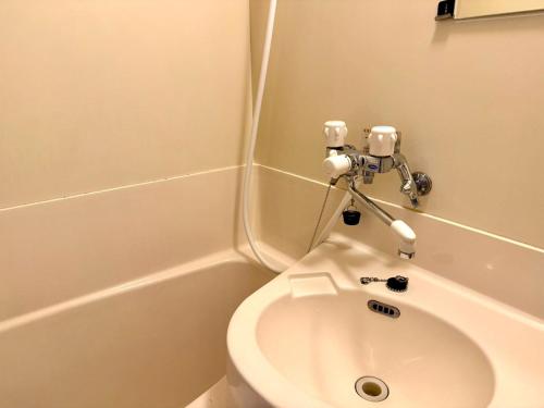 a small bathroom with a toilet and a sink at KIYAZA River Sapporo in Sapporo