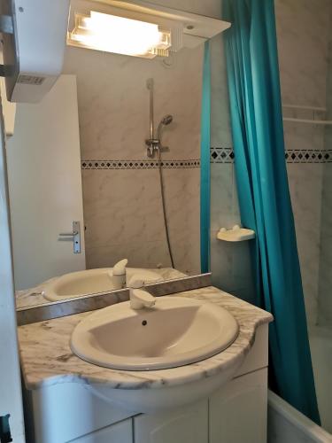 une salle de bain avec un lavabo et une douche dans l'établissement CAP1 Studio avec Parking Centre-Port, au Cap d'Agde