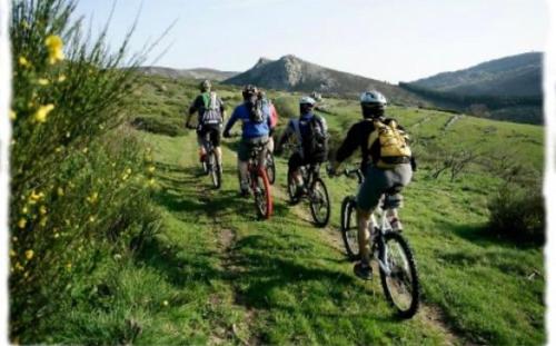 a group of people riding bikes down a hill at Magnifique Gîte 4 à 10 personnes in Nages