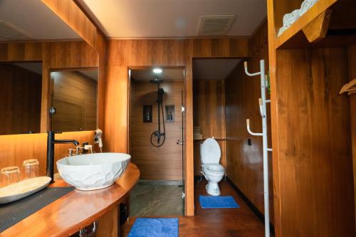 a bathroom with a sink and a toilet at Pondanu Living in Bedugul