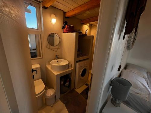 a small bathroom with a toilet and a sink at Antiparos Private House Agios Georgios in Antiparos