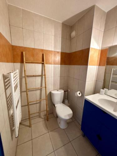 une salle de bain avec toilettes et lavabo dans l'établissement Cosy studio ensoleillé à Saint-Florent, à Saint-Florent