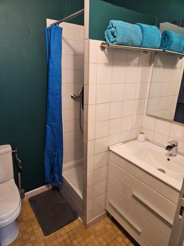 une salle de bain avec une douche, un lavabo et des toilettes dans l'établissement Laurier ET Menthe, à Challans