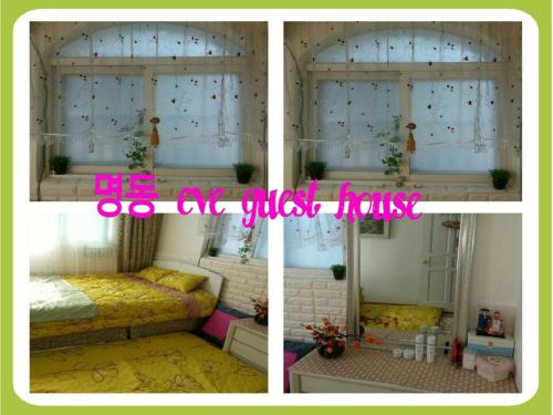 two pictures of a bedroom with a bed and a window at Homestay Eve in Seoul