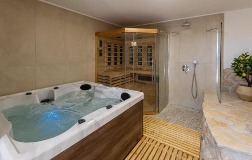 une grande salle de bain avec baignoire et douche dans l'établissement Villa Mikic by Villas Guide, à Slivno Ravno