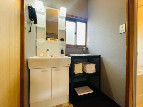 a bathroom with a white sink and a mirror at Nagomi Hanare in Matsumoto