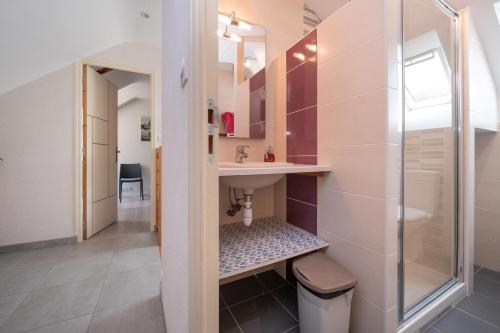 CrachにあるLa clé du bonheurの洗面台とシャワー付きのバスルーム