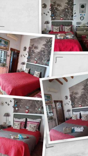 a collage of pictures of a bedroom with a bed at Gite de charme 3* in Saint-Esteben