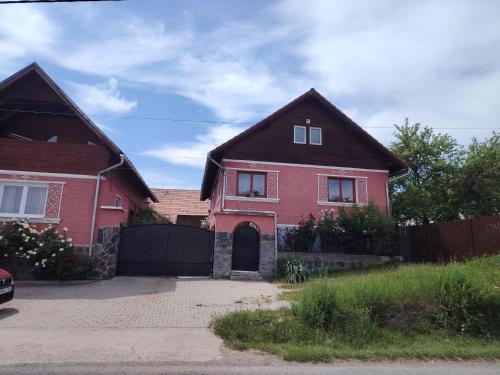 a red brick house with a black roof at Margit kulcsoshaz in Rareş