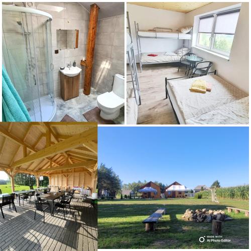 a collage of pictures of a house with a tent at Noclegi u Eli Zator Energylandia in Zator