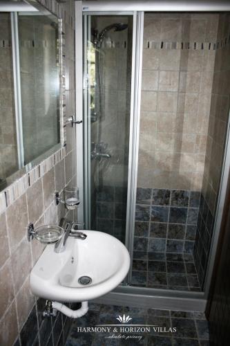a bathroom with a sink and a shower at Harmony and Horizon villas in Athani
