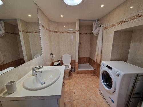 une salle de bain avec un lavabo et une machine à laver dans l'établissement Le Centrale - Place Masséna, à Nice