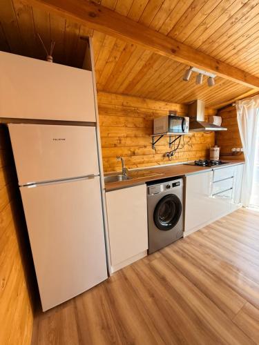 une cuisine avec un réfrigérateur et une machine à laver dans l'établissement Casas ROBRA, à El Palmar