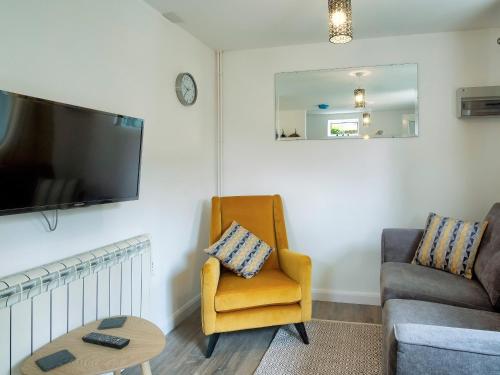 un salon avec une chaise et une télévision dans l'établissement Coley Cottage, à Wainfleet All Saints