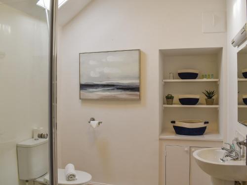 a bathroom with a shower and a toilet and a sink at The Nest in Helmsley