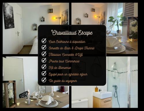 un collage de photos d'une salle de bains avec un panneau dans l'établissement Marguerite6 cosy & tout équipé proche centre ville, à Reims